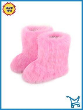 Faux Fur Snow Boots Furry Mid-Calf Flat Boots Winter Shoes Warm